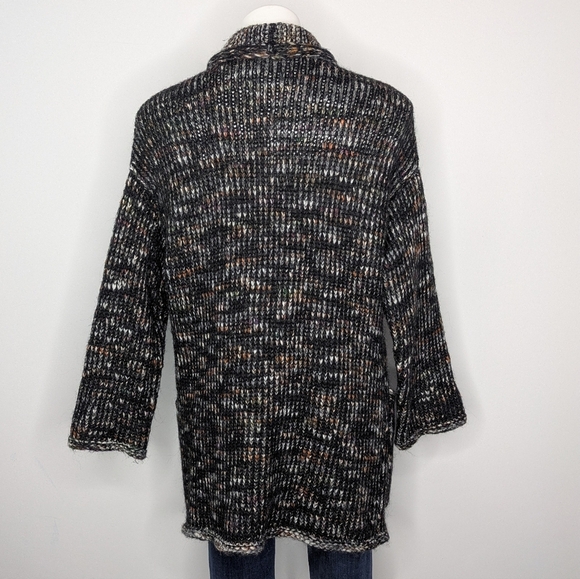 Express Black Brown Thick Chunky Knit Wool Blend Open Cardigan Sweater OSFM - Picture 5 of 8